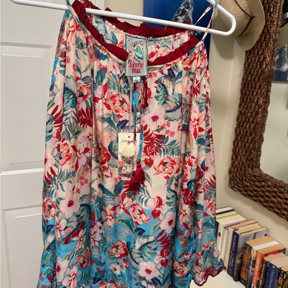 Johnny Was Floral top - Red, Blue, Cream